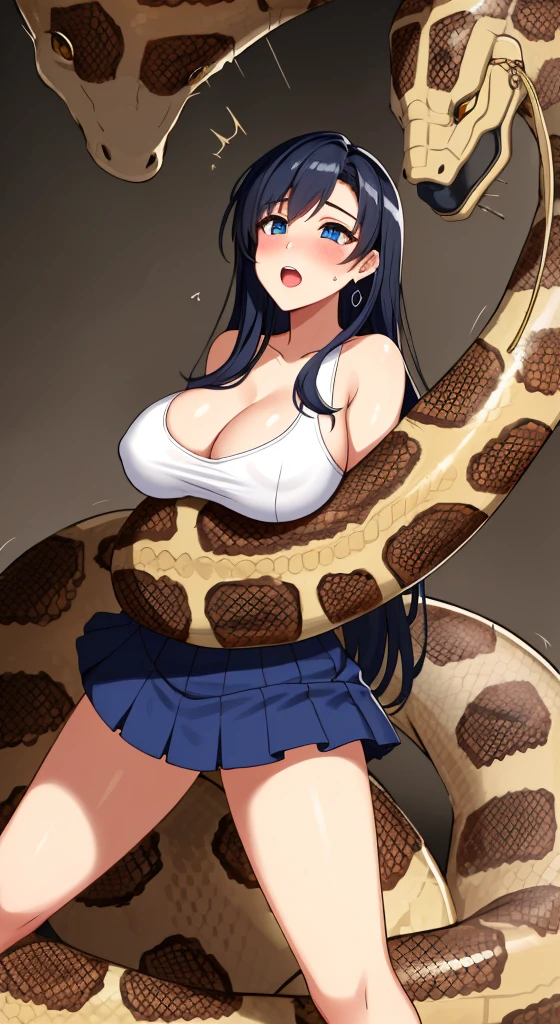 ( nsfw:1.8), (1 girl),(snakes 1.5),((Giant black snake:1.8)), (background: bedroom with tatami mats), (Japanese room), on white futon, (young woman lying on sheets), (woman lying), nude, (woman has long black hair), (breathing hard), (she is in love with a snake) (she is in love with the snake), (large breasts:1.8), ((paizuri)), ((breast squeeze:1.5)), ((1boy)),  (((penis:1.6))), (((breasts blowjob,))) (crying face 1.2),(snakes present), (snakes crawling on woman's body:2.0)), (entangled 1.3), ((legs wrapped around snake))), wet textures, panting, ((bound 1.3)), (snake entangled in woman's body 1.4)), (snake entangled in woman's legs), (entangled in snake 1.8)), (entangled body), (snake crawling on woman's body), ((snake licking woman with tongue 1. 3)), , (woman looking pleasant 1.2)), (woman blushing), (woman opening mouth), (woman slobbering 1.3)), (face looking pleasant), (face looking pleasant from sex) (woman's skin wet with sweat 2.0), (woman's skin wet with sweat 2.0), (sweat:1.8), (skin wet with sweat), (sweaty body 1.5), ( glowing skin),((steam)), (shy expression), (woman's skin wet with body fluid 1.5), (snake and woman copulating 1.5), (sex act 1.4), (sex act with snake), (((bestiality:1.5))), (copulating 1.4), (during sex 1.5),, (snake and woman having sex1.5), (woman being raped by snake1.5), (snake penis), (((snake penis moving in and out of woman's vagina:1.3))), (seminal fluid1.3), ( (pussy juice 1.3), (snake coiled around breast 1.3), (snake genitals inserted between woman's legs 1.3), (ahem face, orgasmic face 1.5),wet lower body, Masterpiece, Top Quality, High Quality