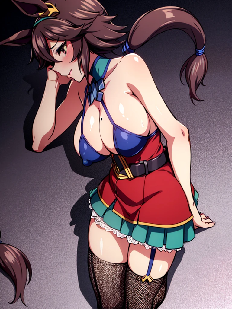 1 solo milf,in fire_emblem:_genealogy_of_the_holy_war style,(umamusume),horse ears,(horse tails from top of hip:1.4),profile,
in heat,gigantic breast,from side,look side,hip focus,waist focus,close-up,
wariza,sitting,spread legs,top-down bottom-up,fishnet,pantyhose,humid,curvy,glamorous,wedgie,
princess dress,beautiful cloths with sexy lace,micro mini skirt,garter belt,fantasy Beautifully embroidered clothes,sexual lingerie,