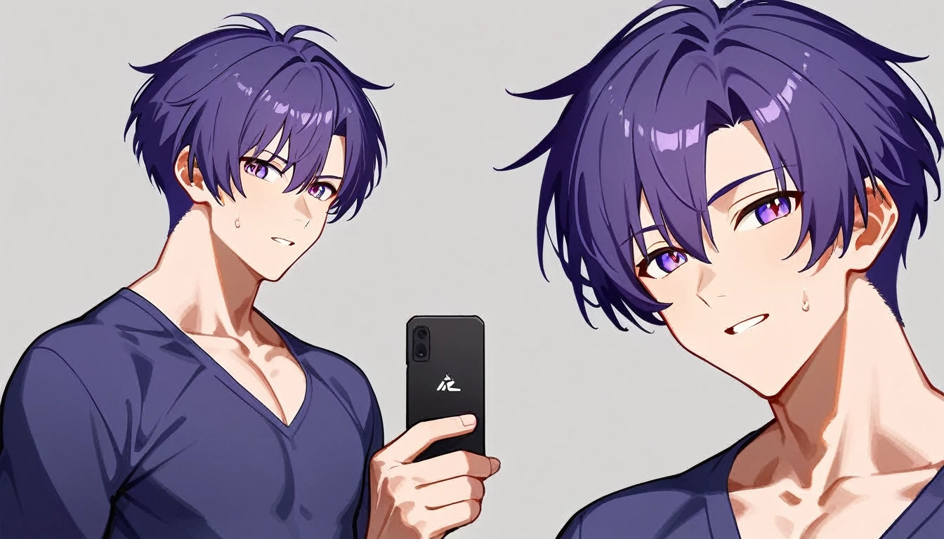 HazbinStyle, a cartoon character boy in e-sports player style with blue and purple tones