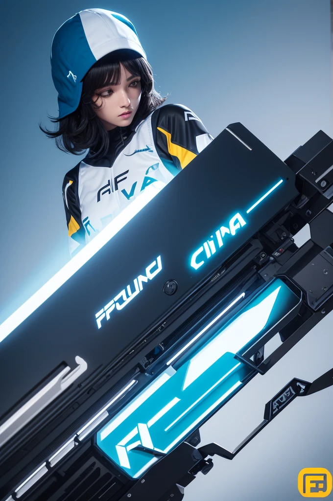 Use a sigla "FNC" in a clean, modern font, featuring "production" written below in a thinner font. Escolha cores featuringo preto e branco ou algo mais vibrante featuringo azul e Amarelo para destacar.