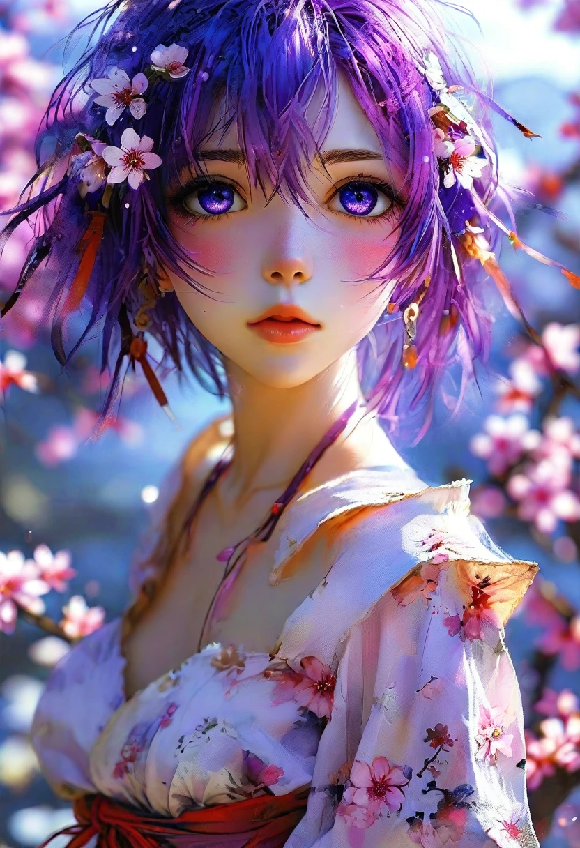 high res, masterpiece,Sakura Matou,fate, purple hair, solo, 1girl,outside,deatailed background, detailed eyes,
