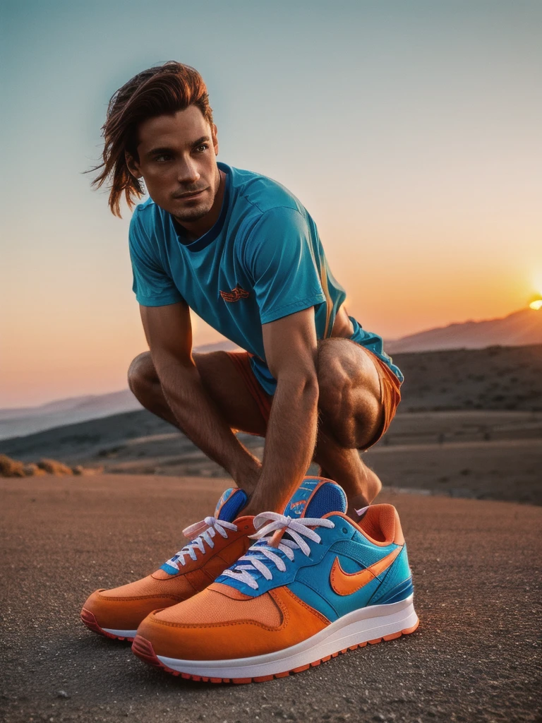 8k, RAW Editorial Photo,
"Sunrise Surprise": Photograph colorful sneakers with warm orange and cool blue dual-color grading. Use a Nikon Z7 and a 35mm f/1.4 lens to capture the vibrant hues during sunrise. Natural lighting will create an energetic and playful atmosphere.