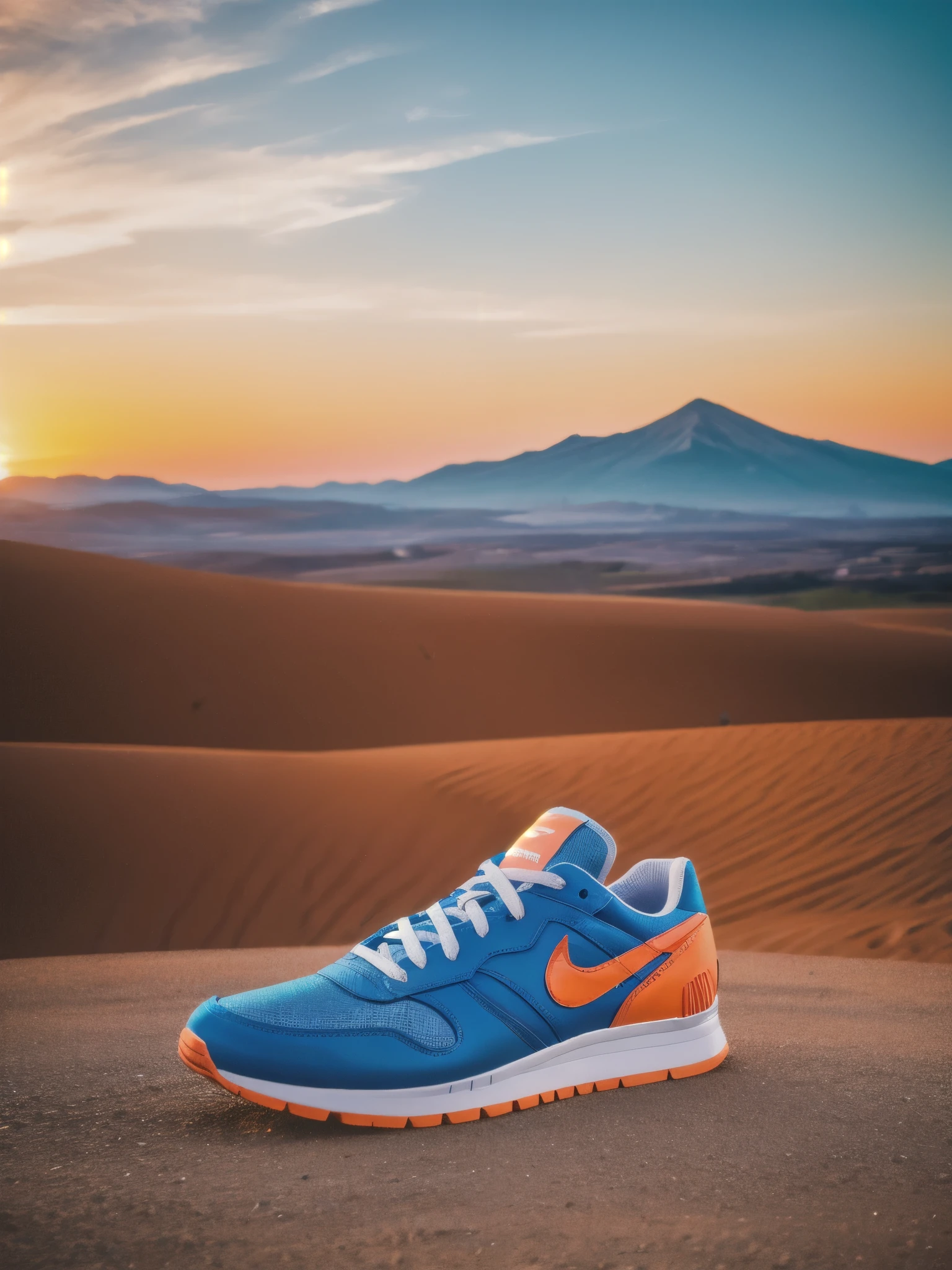 8k, RAW Editorial Photo,
"Sunrise Surprise": Photograph colorful sneakers with warm orange and cool blue dual-color grading. Use a Nikon Z7 and a 35mm f/1.4 lens to capture the vibrant hues during sunrise. Natural lighting will create an energetic and playful atmosphere.