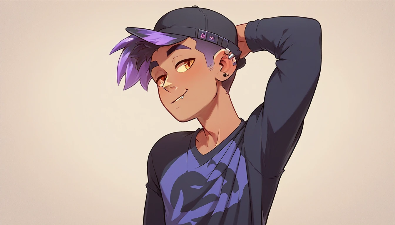 HazbinStyle, a cartoon character boy in e-sports player style with blue and purple tones