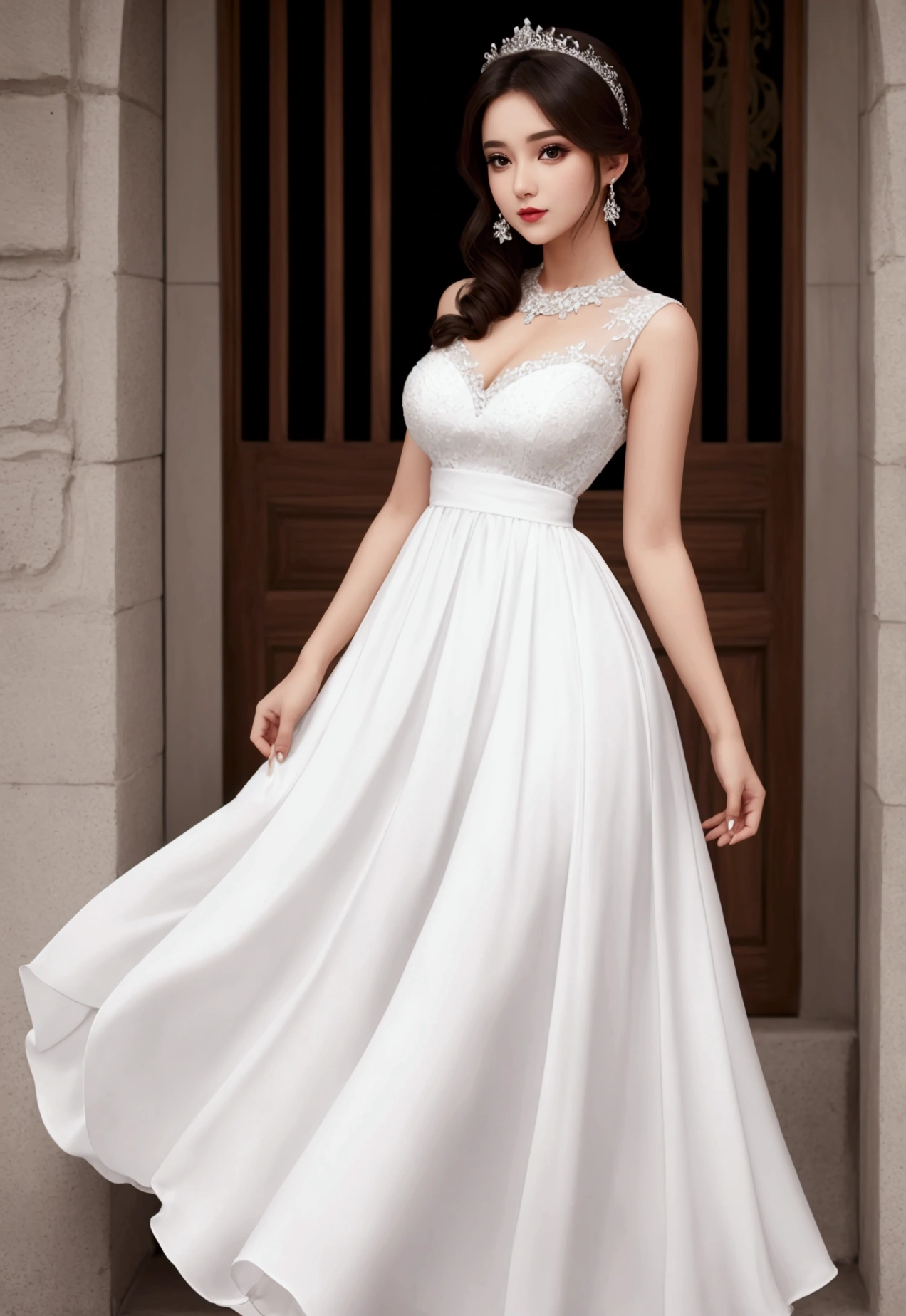 A gorgeous lady wear night white dress ....medium