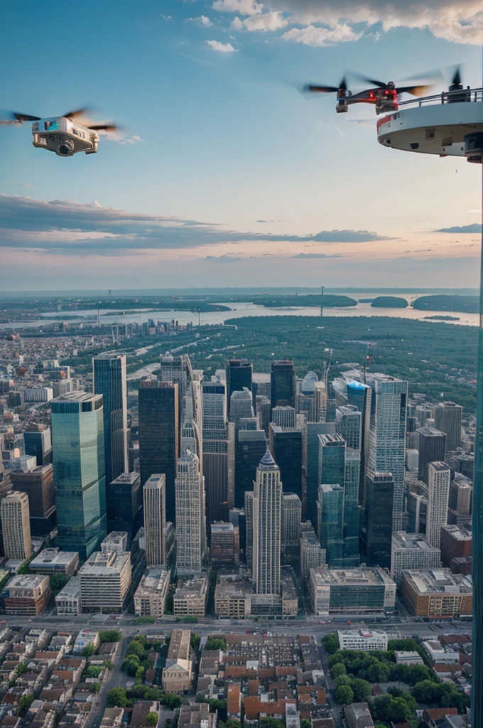 I want a view of a city from a drone, full of people and a centralized person in the middle of everyone