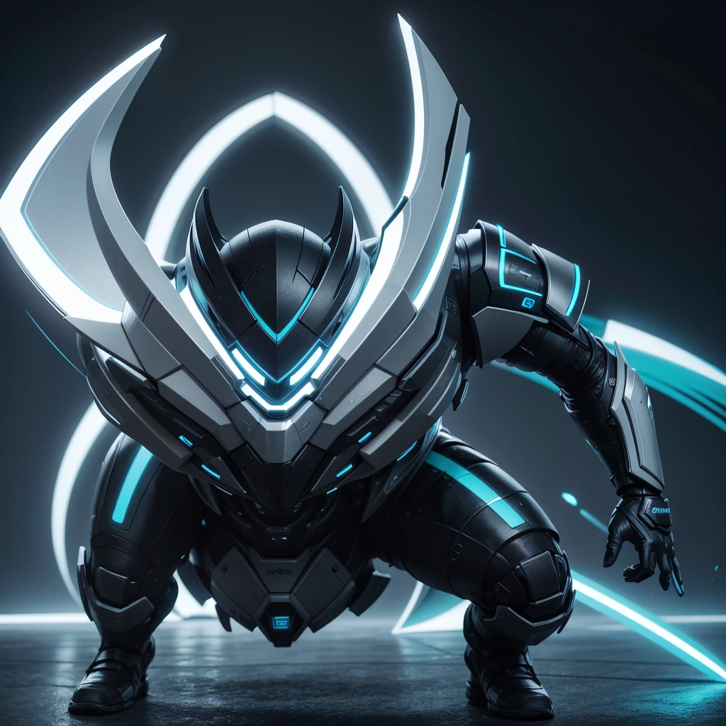 Create a modern and sleek logo for an e-sports team named 'Beemote'. The design should be inspired by the Leviatã logo from the competitive Valorant scene, featuring similar sharp, dynamic lines and a sense of movement. Incorporate elements that represent a Beemote, such as powerful, beastly features combined with a digital, futuristic aesthetic. Use a color scheme that includes shades of blue and teal, with contrasting highlights in white or silver. The logo should convey strength, agility, and competitiveness, suitable for a professional gaming team.