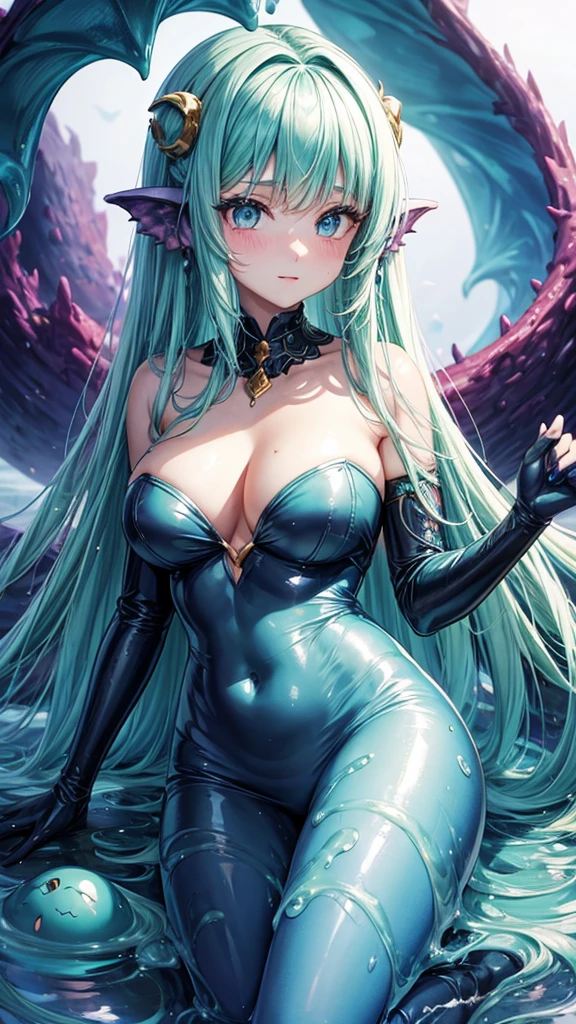 (Masterpiece, Top Quality, Best Quality, Official Art, Beauty and Aesthetics: 1.2), (1girl: 1.3), (Fractal Art: 1.3), Vibrant Aqua Blue Eyes, Medium Hair with Tassels, Nude Midpart