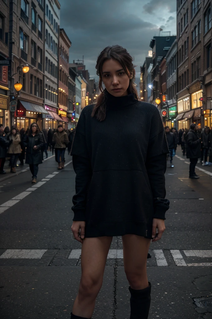 High detail , Daisy ridley, (19 years old),on a dirty disgusting busy street , people watching in background,wearing starwars uniform ,showing nipple , showing thigh, bottomless ,on the floor, showing pussy,huge pussy