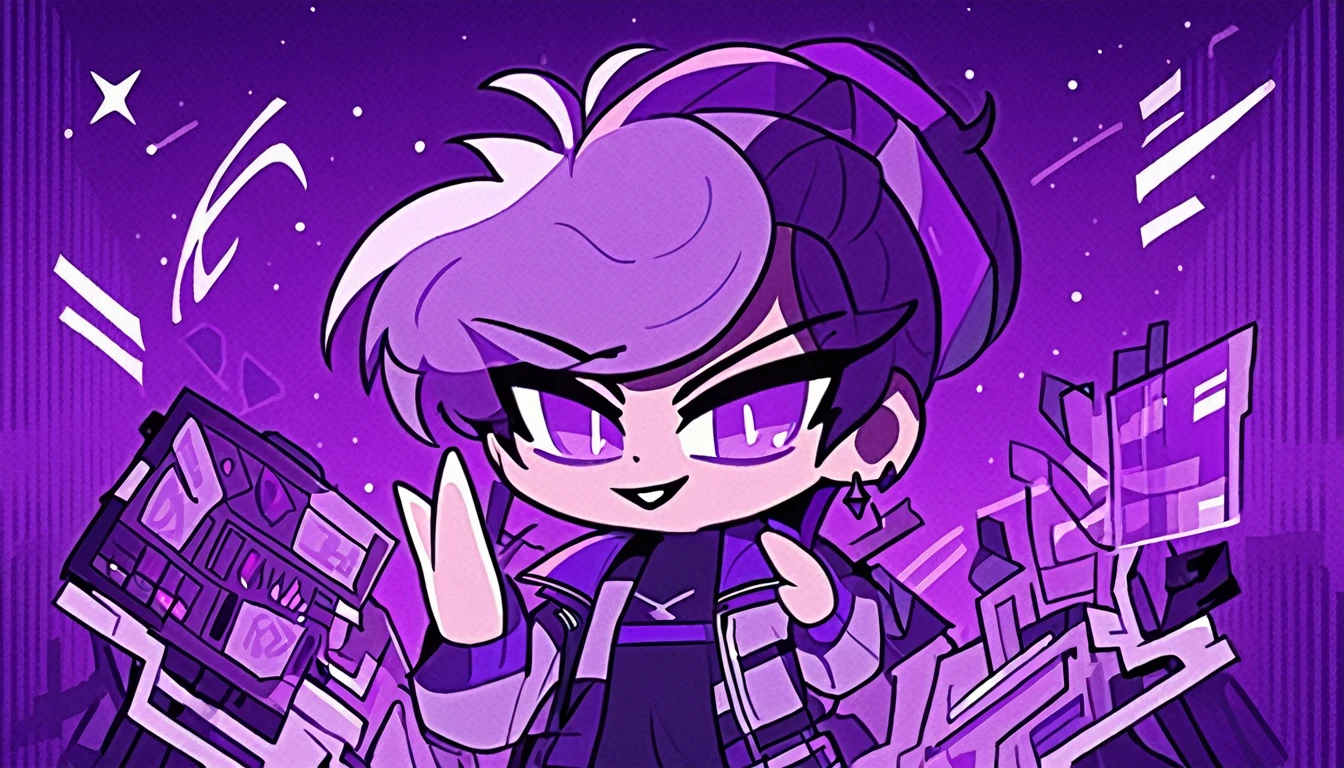 HazbinStyle, a cartoon character boy in e-sports player style with blue and purple tones