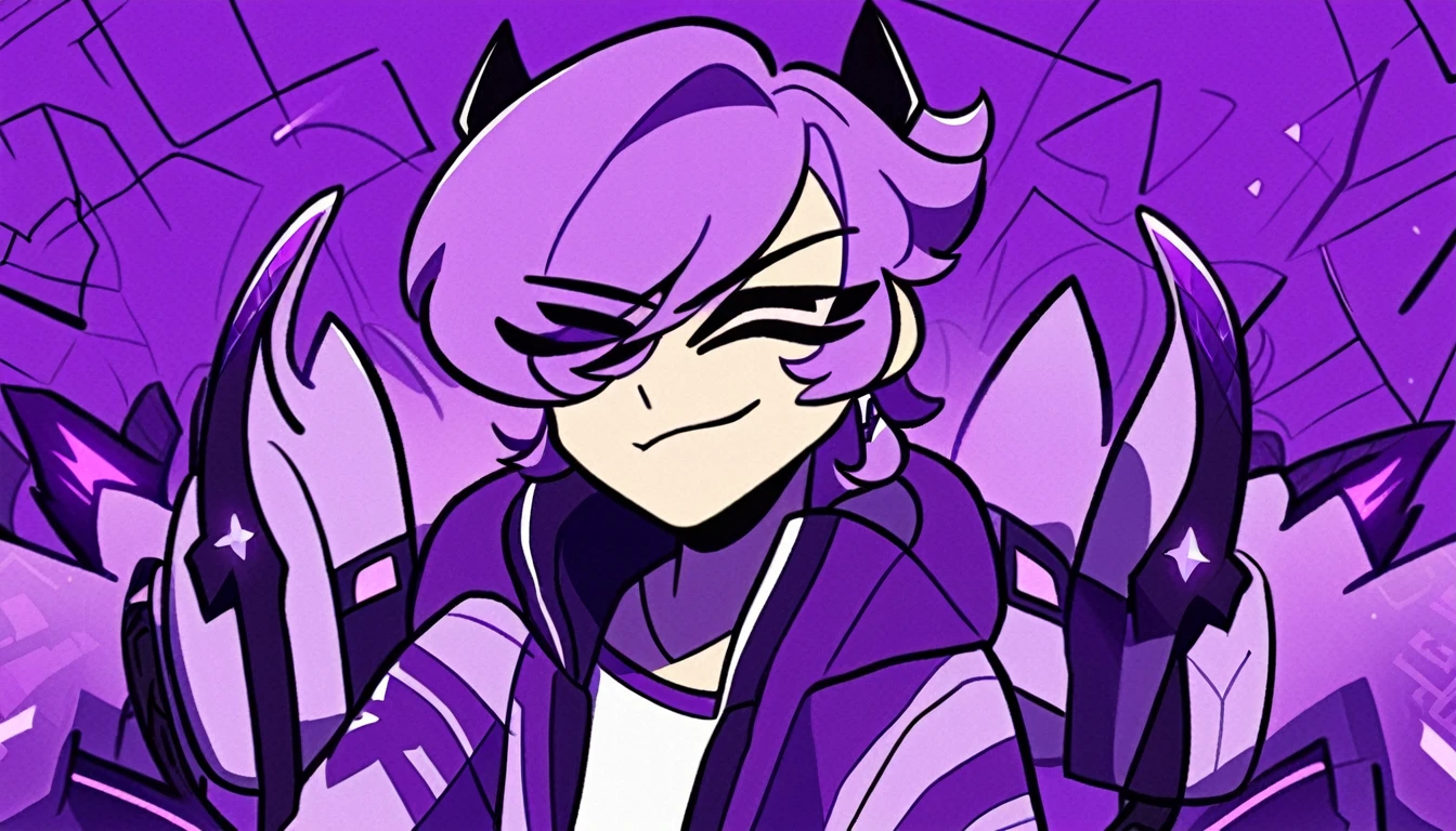 HazbinStyle, a cartoon character boy in e-sports player style with blue and purple tones