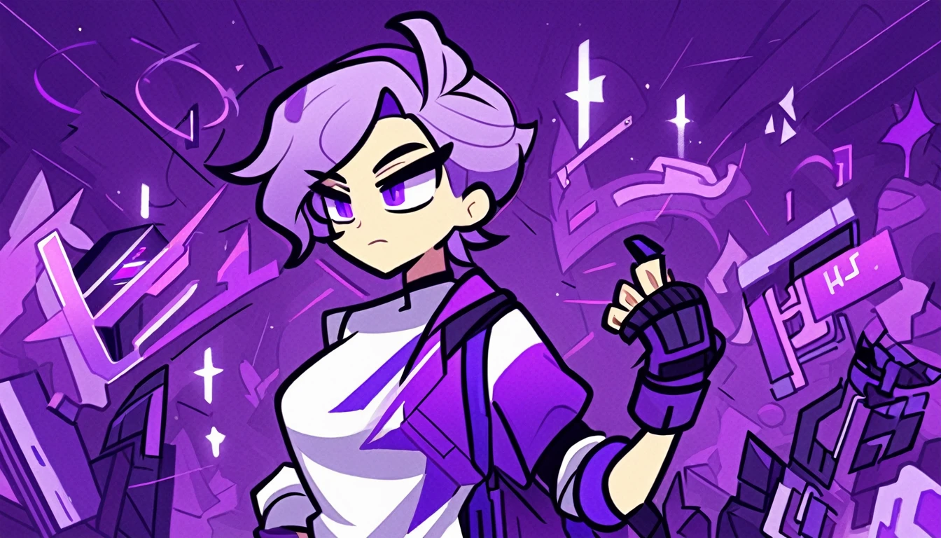 HazbinStyle, a cartoon character boy in e-sports player style with blue and purple tones