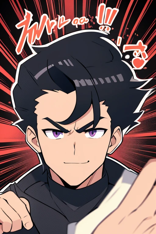 lonely man, hair combed back, black har, point de vu:bust, Muscle, expression:confident,excited