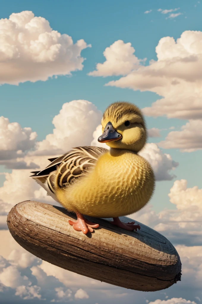 A yellow duck,Touching his head。