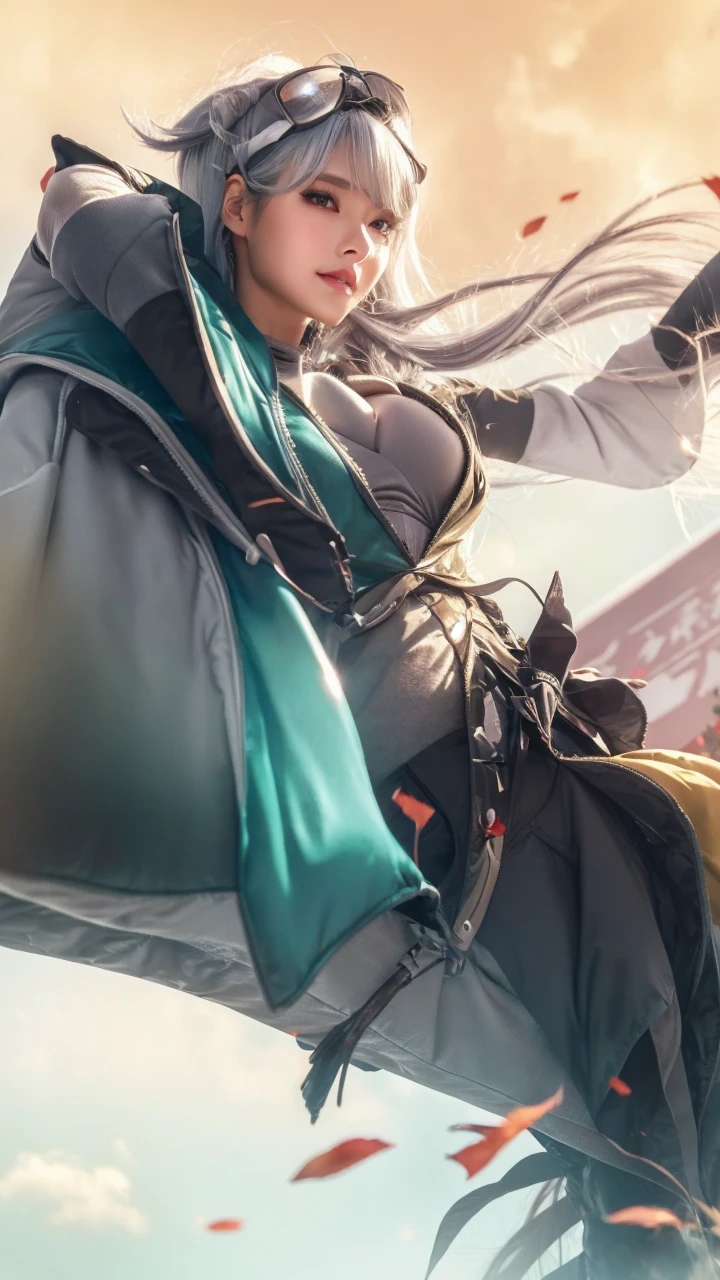 A beautiful woman with ash gray hair and an ideal body