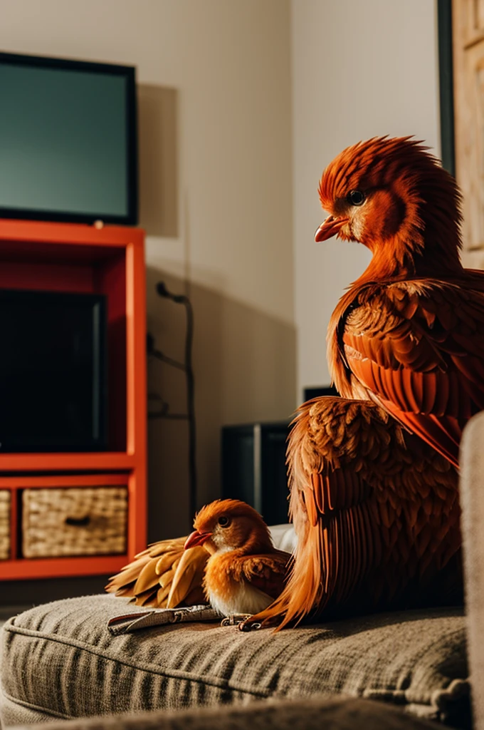 Little red chick watching television 