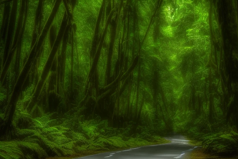 (Highest quality,4K,8k,High resolution,masterpiece:1.2),Very detailed,(Realistic,photoRealistic,photo-Realistic:1.37),There is a big tree in the middle of the forest, In the jungle forest peak, Malaysian Jungle, In the jungle forest, lush Rainforest, 緑豊かな熱帯Rainforest, 深いジャングルのin forest jungle, Thick jungle, Dense forest, in forest jungle, Green Jungle, In the jungle forest, Tropical forests, Rainforest, Vines growing on the jungle floor, Lush forest foliage, Lush forest