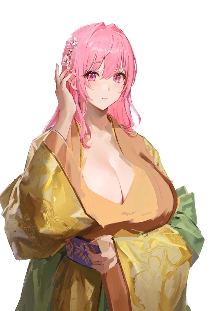 Wearing a robe、Pink Hair、Anime girl wearing glasses, Produced in collaboration with Anime Painter Studio, Thickness, OPPEIN, Sakura Haruno, Si Tu Shi, In the anime painter studio, Hillabi, Goto Indian Summer, ((Wearing noble robes)), Flower shape, OPPEIN proportions, Break, 3/4 Break，Three Kingdoms，Dynasty Warriors，big boods，huge ，Pink Hair，Pink Eyes，Hanfu，Chinese style and ancient style，