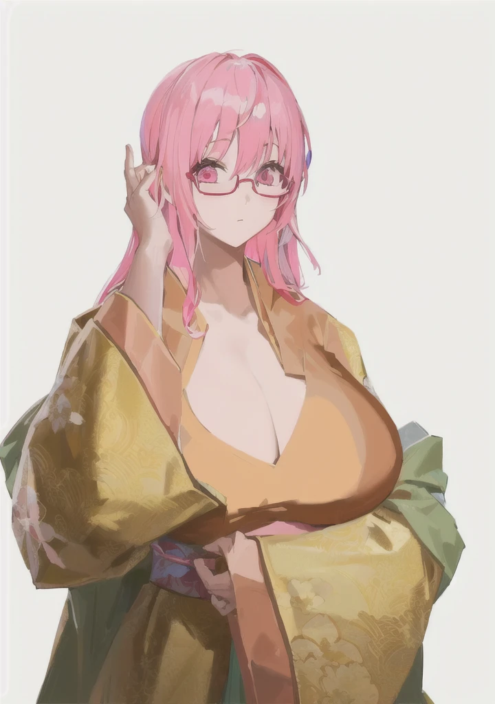 Wearing a robe、Pink Hair、Anime girl wearing glasses, Produced in collaboration with Anime Painter Studio, Thickness, OPPEIN, Sakura Haruno, Si Tu Shi, In the anime painter studio, Hillabi, Goto Indian Summer, ((Wearing noble robes)), Flower shape, OPPEIN proportions, Break, 3/4 Break，Three Kingdoms，Dynasty Warriors，big boods，huge ，Pink Hair，Pink Eyes，Hanfu，Chinese style and ancient style，