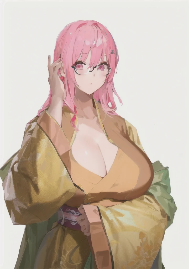 Wearing a robe、Pink Hair、Anime girl wearing glasses, Produced in collaboration with Anime Painter Studio, Thickness, OPPEIN, Sakura Haruno, Si Tu Shi, In the anime painter studio, Hillabi, Goto Indian Summer, ((Wearing noble robes)), Flower shape, OPPEIN proportions, Break, 3/4 Break,Three Kingdoms,Dynasty Warriors,big boods,huge ,Pink Hair,Pink Eyes,Hanfu,Chinese style and ancient style,