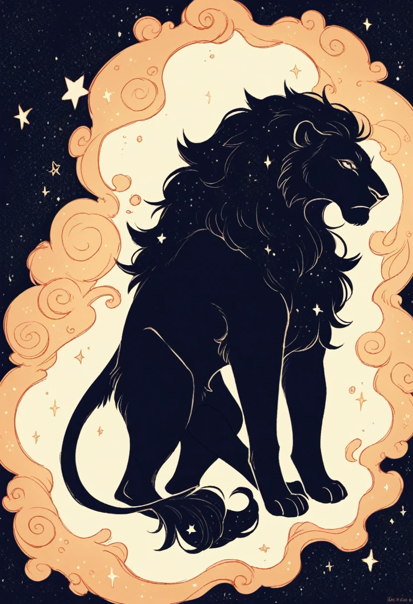 a lion silhouette composed by bright stars. Cosmic background