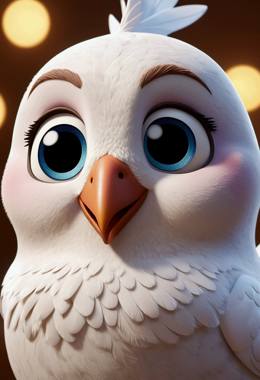 peace dove, an animated character, stylized character, animation style rendering, 3d stylized, Arnold Maya rendering, Stylized 3D rendering, toon render screenshot, 3d character, 3d character, Stylized 3D rendering, 3D character rendering, cartoon character, Personagem de close up, character posing, (Pixar-style) (master part:1.2) (bokeh) (best qualityer) (skin detailed) (detailed texture) (8k) (Argilla) (cinematic lighting) (sharp focus，Sit down and lift your upper body. White background