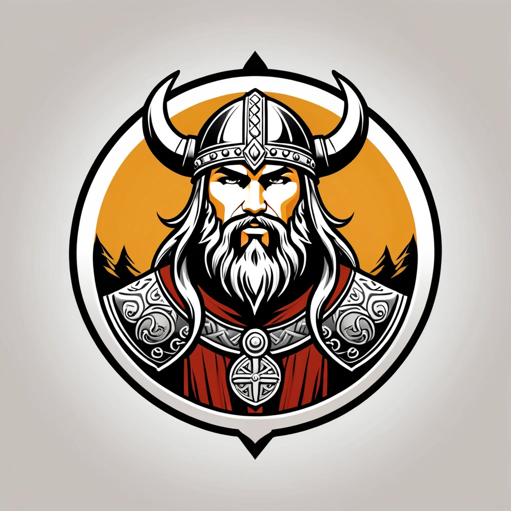 paladin in viking folk outfit, vector graphics, strong contours, logo design