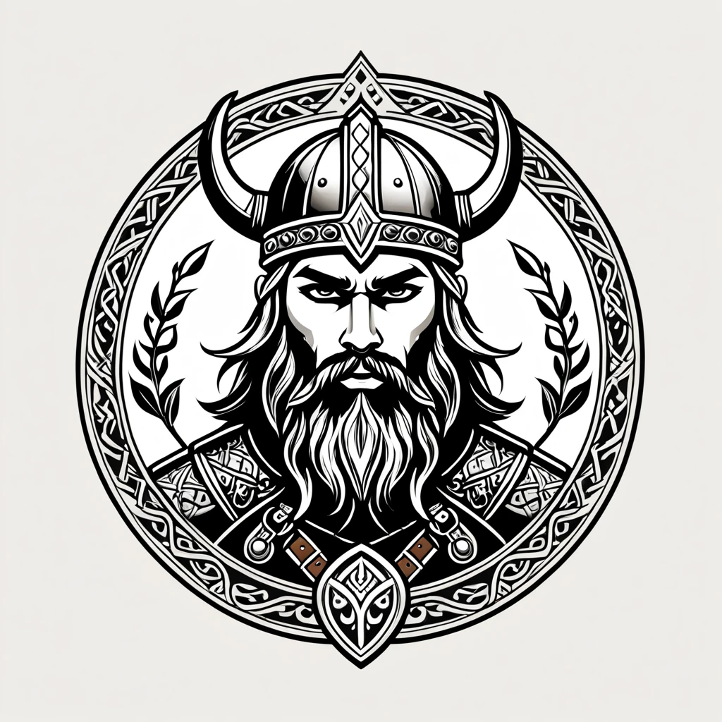 paladin in viking folk outfit, vector graphics, strong contours, logo design
