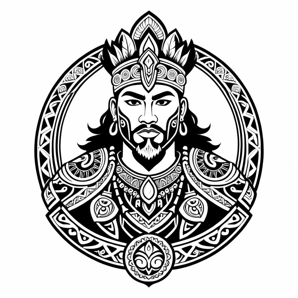 paladin in maori folk outfit, vector graphics, strong contours, logo design