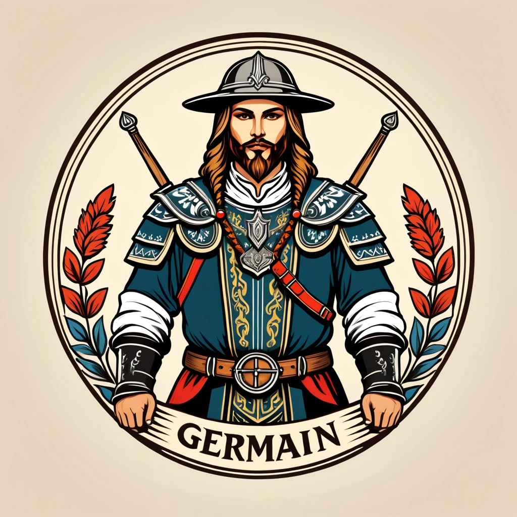paladin in german folk outfit, vector graphics, strong contours, logo design
