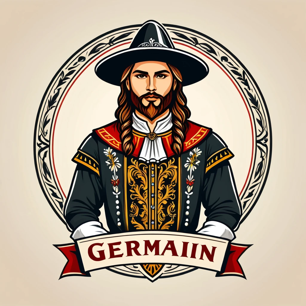 paladin in german folk outfit, vector graphics, strong contours, logo design