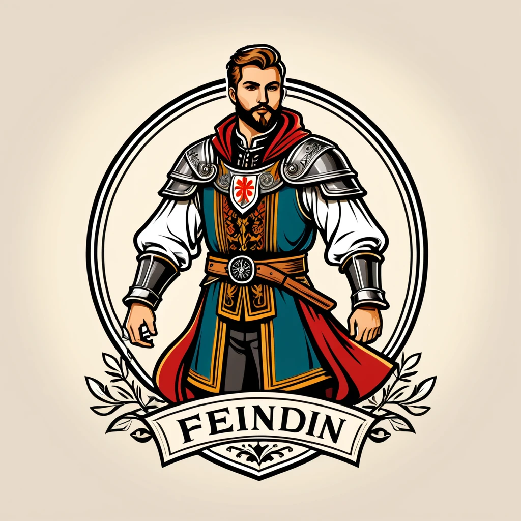 paladin in german folk outfit, vector graphics, strong contours, logo design
