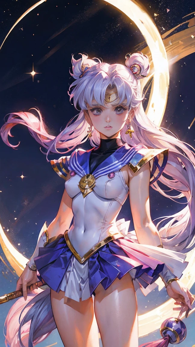 Beautiful warrior girl Sailor Moon, Usagi Tsukino, shoujo magical girl costume, Shine,shine, Clividge, odango and long hair tails, ultra-detailed