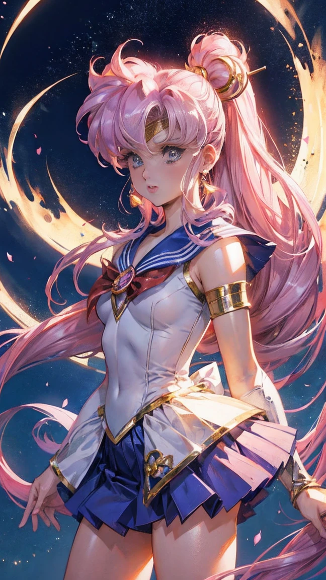 Beautiful warrior girl Sailor Moon, Usagi Tsukino, shoujo magical girl costume, Shine,shine, Clividge, odango and long hair tails, ultra-detailed