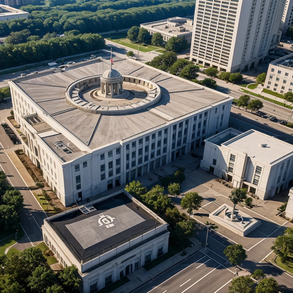 The Agency was an operating spy base and formerly a property of GHOST, but it became a part of SHADOW after The Device Event. It consisted of a tall building and a helipad. There was a big opening which was the one way to enter the building. There was a statue and GHOST logos dotting the outside. After The Device Event, the White house’s center building has been destroyed, and a sinkhole is in the center. The GHOST logo and statue has been destroyed too.