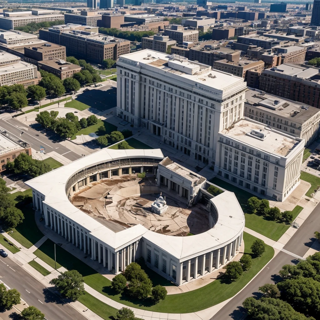 The Agency was an operating spy base and formerly a property of GHOST, but it became a part of SHADOW after The Device Event. It consisted of a tall building and a helipad. There was a big opening which was the one way to enter the building. There was a statue and GHOST logos dotting the outside. After The Device Event, the White house’s center building has been destroyed, and a sinkhole is in the center. The GHOST logo and statue has been destroyed too.