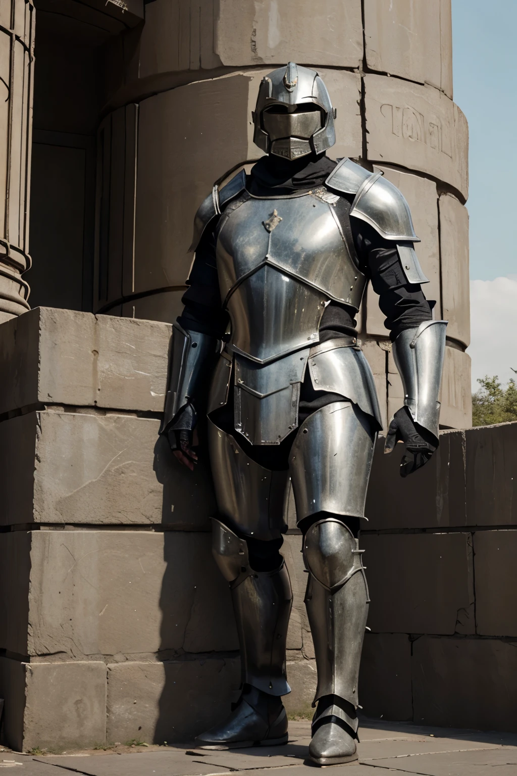 Create a golem from 1,90 tall wearing armor without helmet