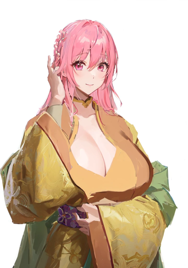 Wearing a robe、Pink Hair的动漫女孩, Produced in collaboration with Anime Painter Studio, Thickness, OPPEIN, Sakura Haruno, Si Tu Shi, In the anime painter studio, Hillabi, Goto Indian Summer, ((Wearing noble robes)), Flower shape, OPPEIN proportions, Break, 3/4 Break,Three Kingdoms,Dynasty Warriors,big boods,huge ,Pink Hair,Pink Eyes,Hanfu,Chinese style and ancient style,Smile,Hands playing with hair,Silk clothes,Noble girl,Good shape,sex body
