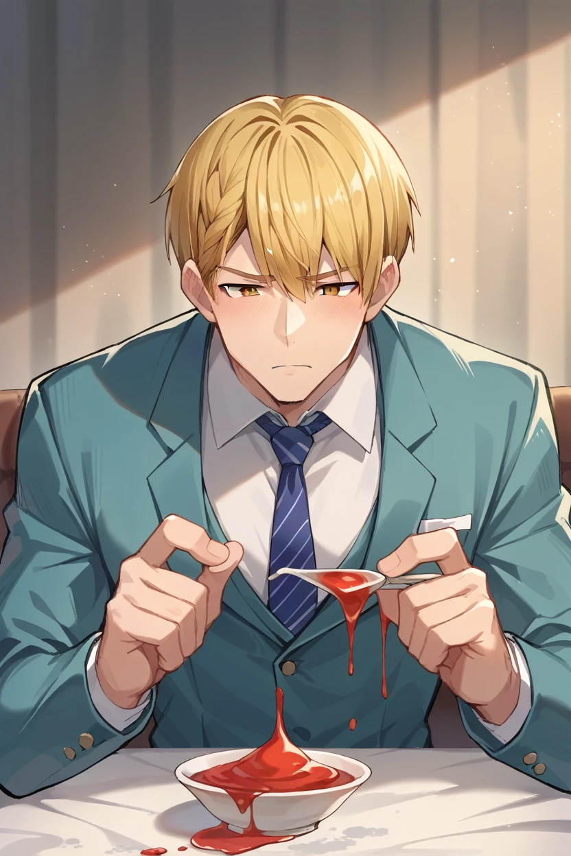 score_9, score_8_wonderful, score_7_wonderful, sauce_anime ,Re:Zero,Nutkisbal,Male Focus,Part 1:  , 1 male,Black trousers,toilet,Red tie，blazer,Get on all fours and place your hands on the floor,penis,Wearing a collar with a leash,Semen in dog food bowl,View your viewers