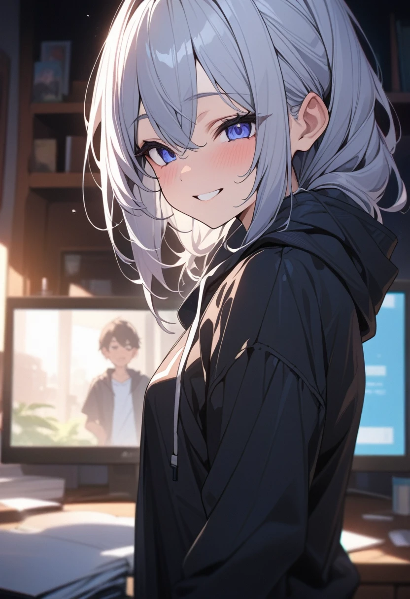 masterpiece, best quality, extremely detailed, ultra detailed, flat anime, 2D,
1girl, (young adult:1.2), smile, adult video package,female pervert