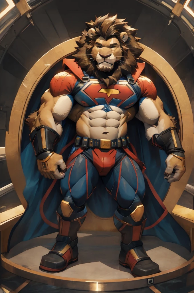 Furry lion with superhero body