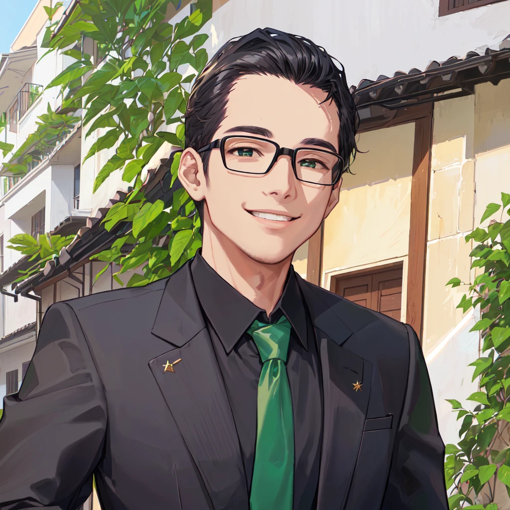smiling man in a black shirt and green tie in front of a house, david rios ferreira, caio santos, Daniel Mirante, icaro carvalho, by Samuel Silva, ariel perez, edon guraziu, by Felipe Device, edu souza, maxwell boas, by Emerson Silva, henrique alvim corrêa, Jose Moncada