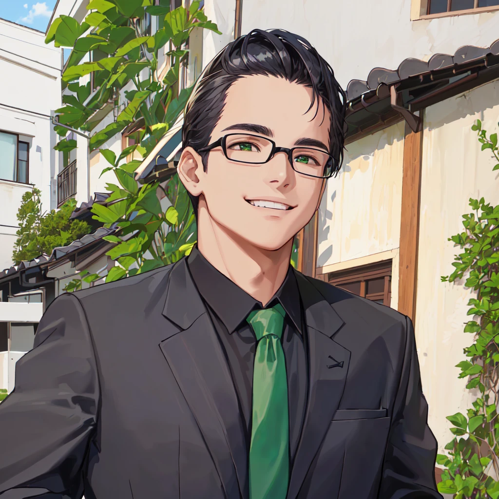 smiling man in a black shirt and green tie in front of a house, david rios ferreira, caio santos, Daniel Mirante, icaro carvalho, by Samuel Silva, ariel perez, edon guraziu, by Felipe Device, edu souza, maxwell boas, by Emerson Silva, henrique alvim corrêa, Jose Moncada