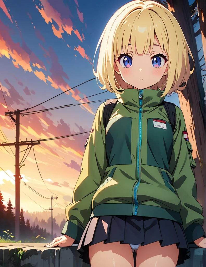 (anime artwork, anime style, studio anime, very detailed, up to date, vibrant, Anime Coloring, high contrast, masterpiece:1.2, best quality, best aesthetics),army suit, pleated skirt, Medium chest, A glimpse of thighs,random hair, One eye is hidden by the bangs, perfect proportions, high detail skin, Cute, detailed faces,forest, precise fingers,panty shot ,roll over,supine pose