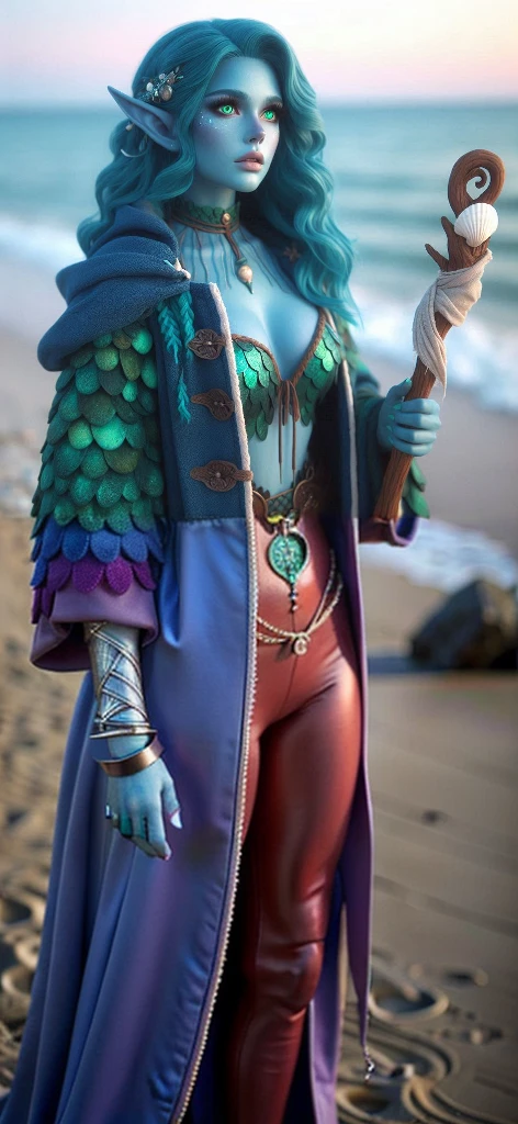 masterpiece, best quality, big breasts tattoos angry female witch in the forest with arms crossed wearing a blue pointy hat and white hair and a blue cape and blue lingerie 8K