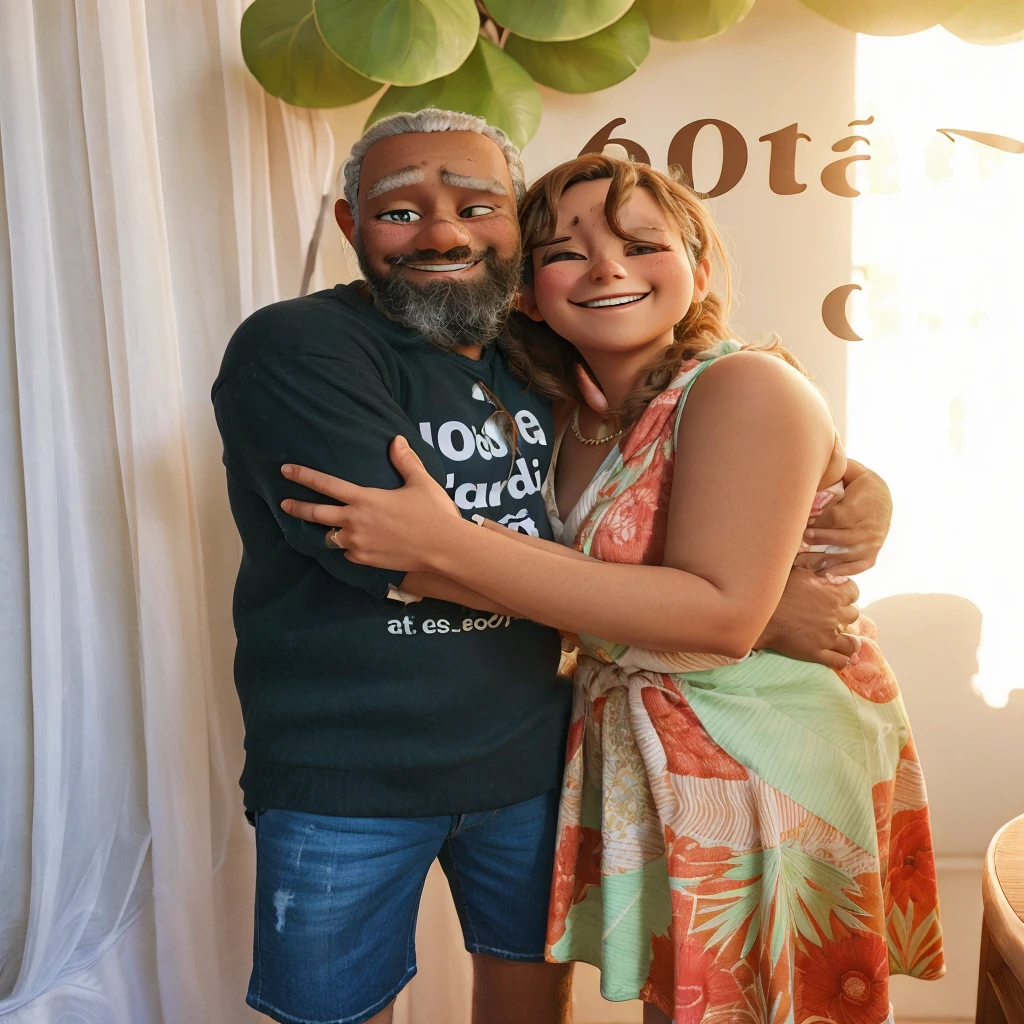 A happy couple hugging each other