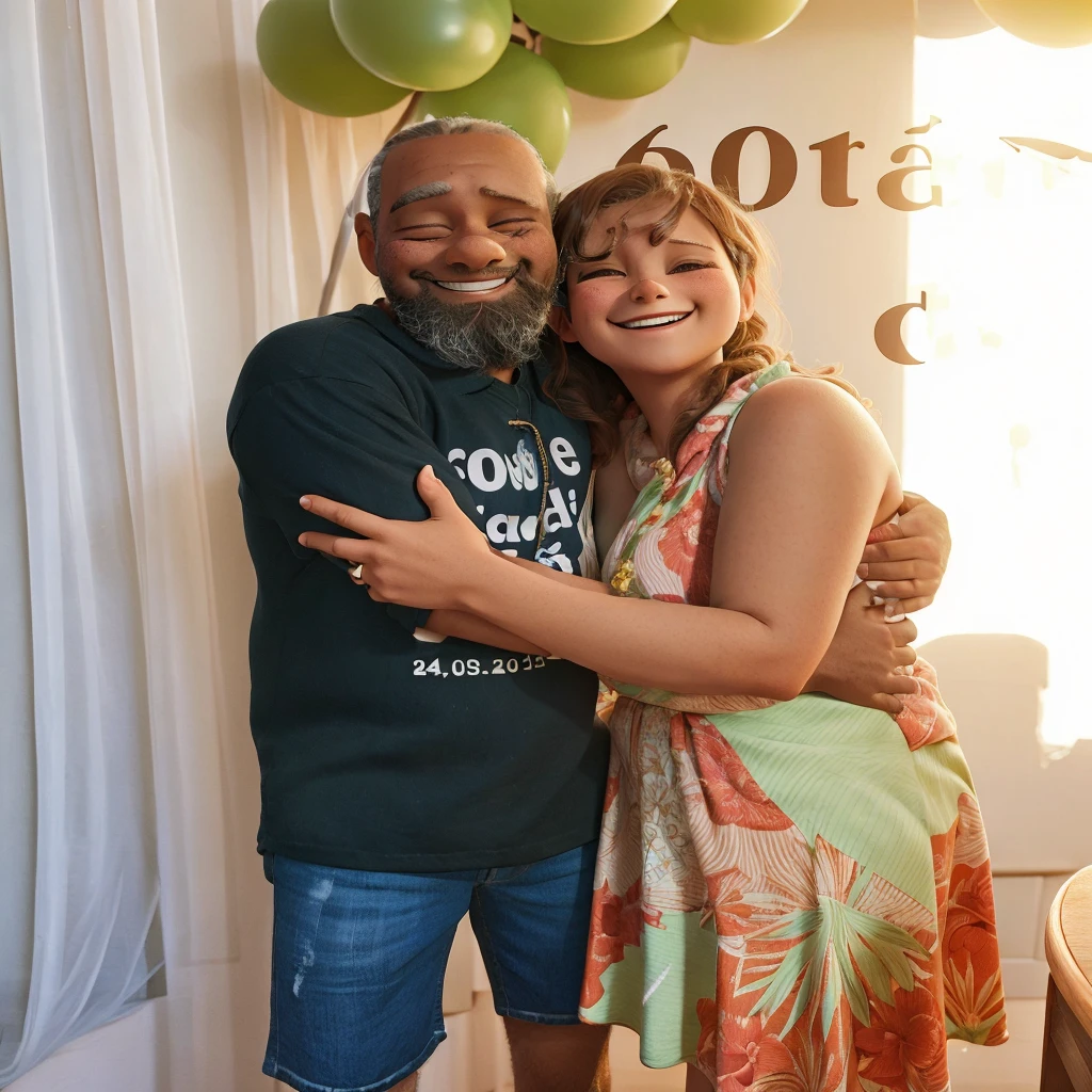 A happy couple hugging each other