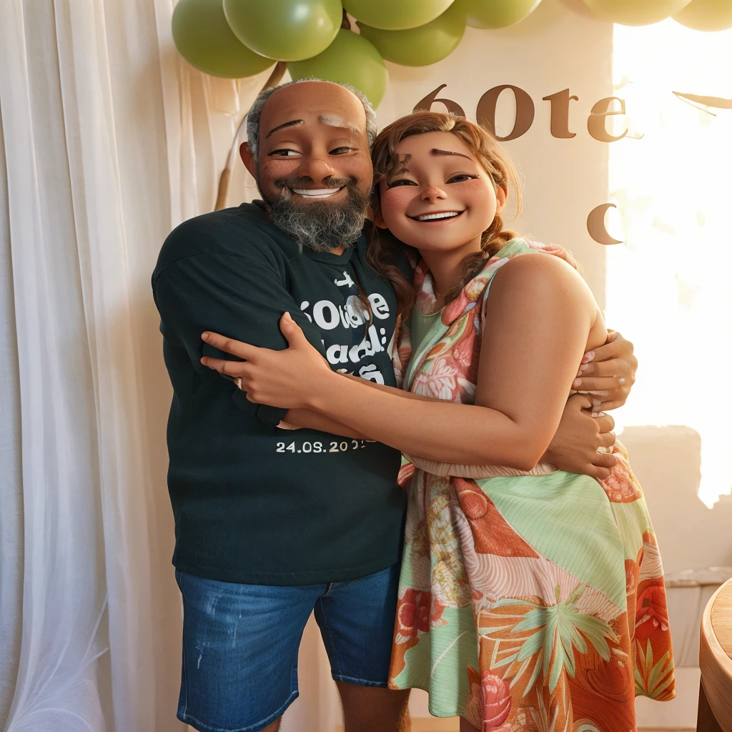 A happy couple hugging each other