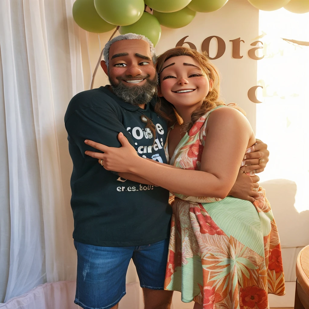 A happy couple hugging each other