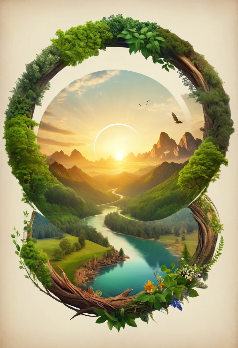 Create an old symbol of a circle of nature